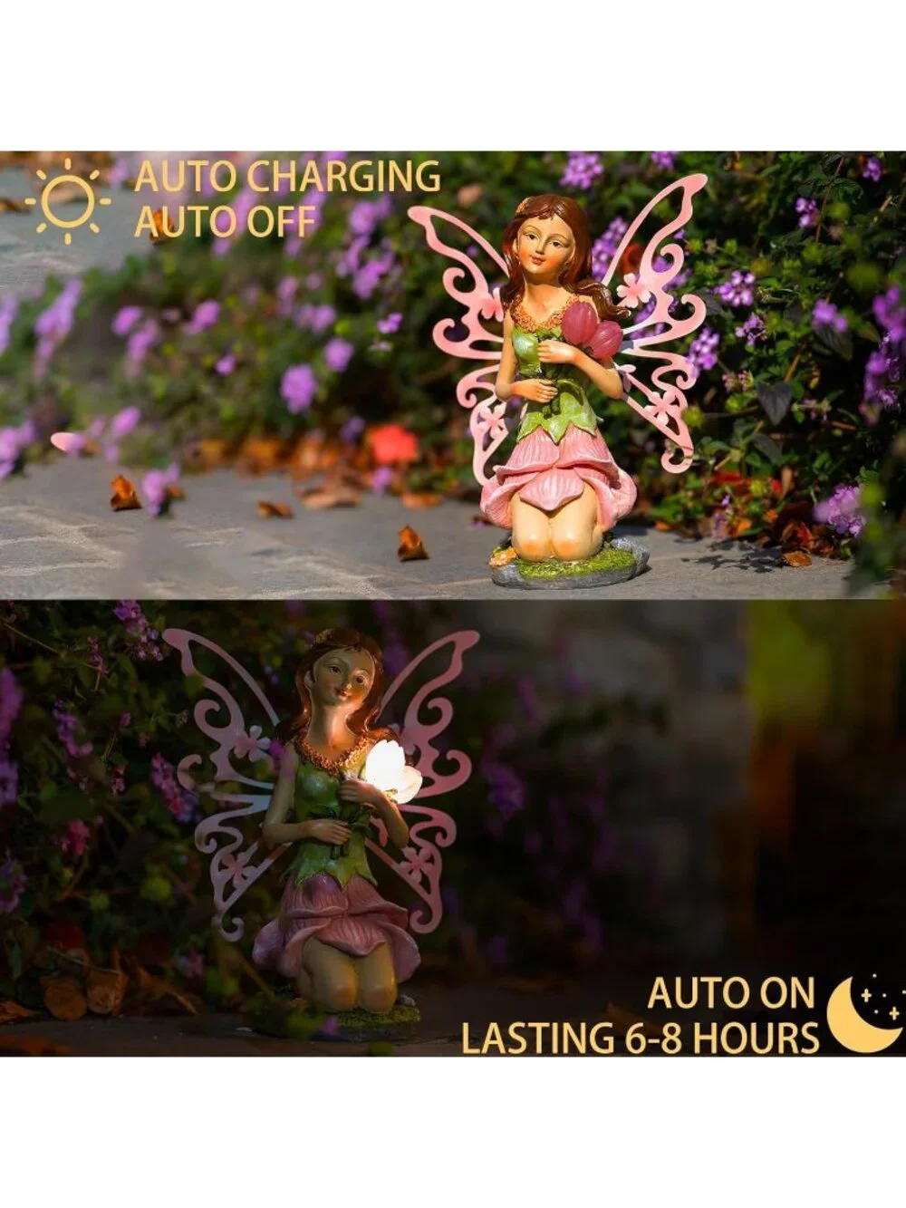 New Fairy Decor Solar-Powered Resin Statue for Outdoor Garden Yards Lawn - Picture 4 of 7